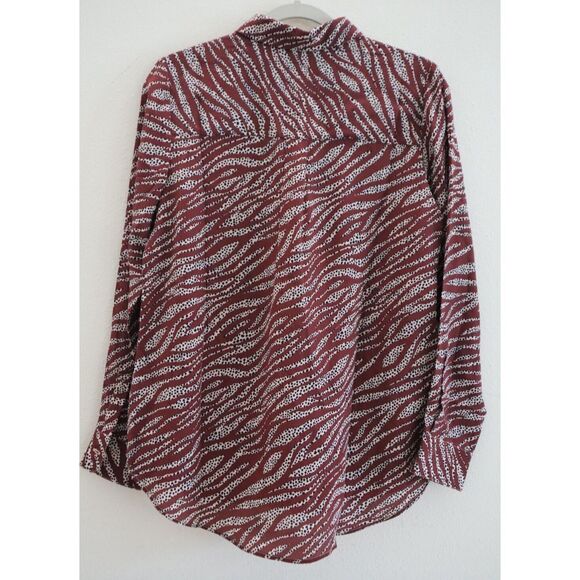 Boden W0323 DPK Women's Sz 8 Burgundy Zebra Strip Button-Up L/S Silk Blouse - Picture 2 of 6